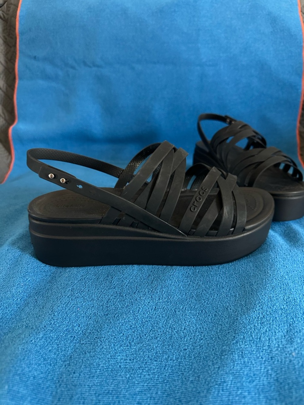 CROCS Women's Black Strappy Platform Slingback Sandals